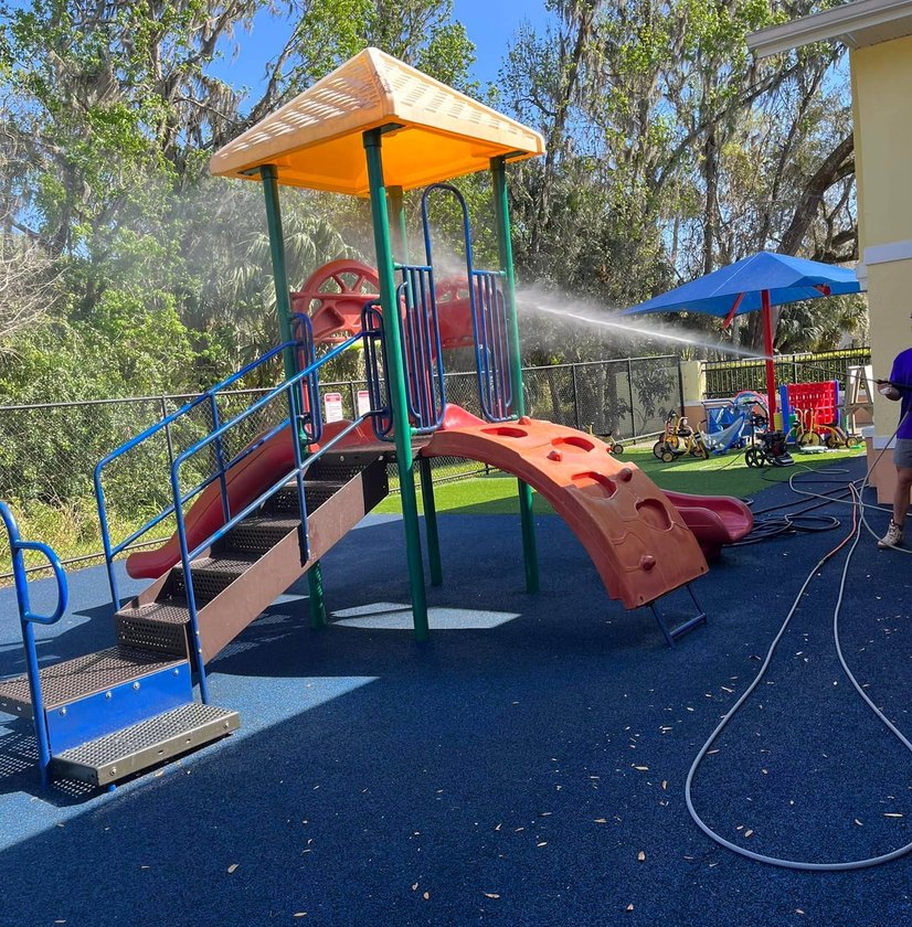 Backyard play area lighting installation