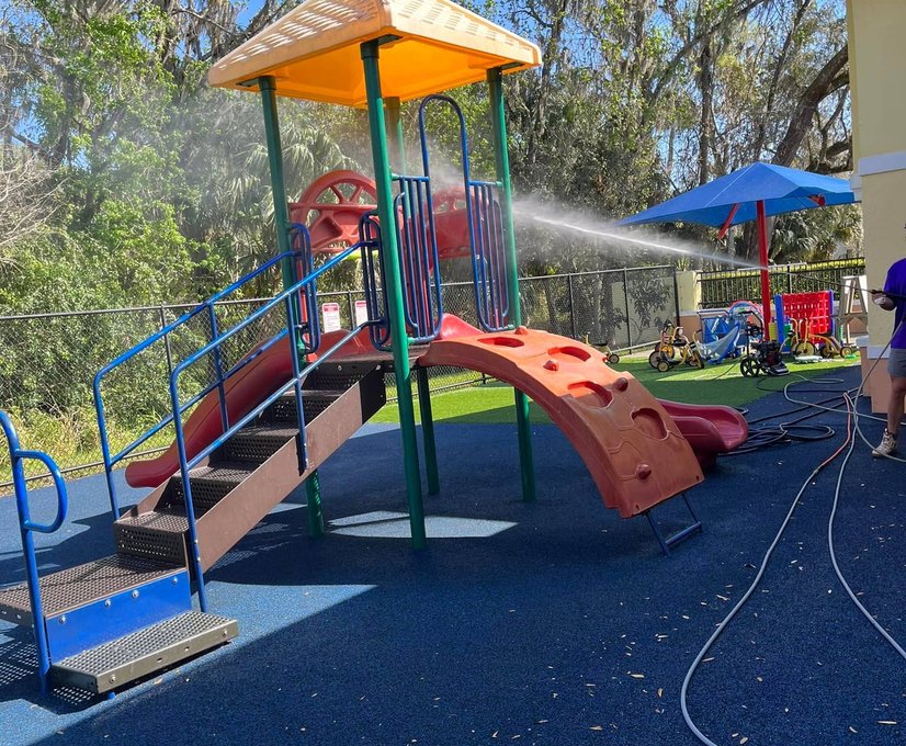 Backyard play area lighting installation