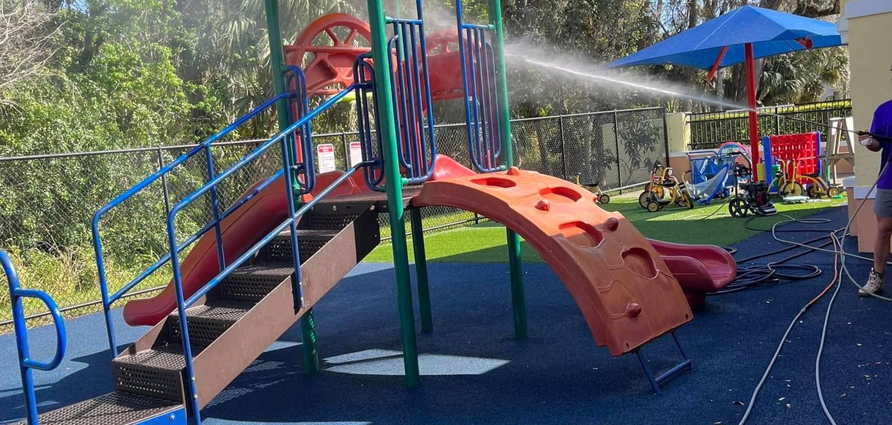 Backyard play area lighting installation